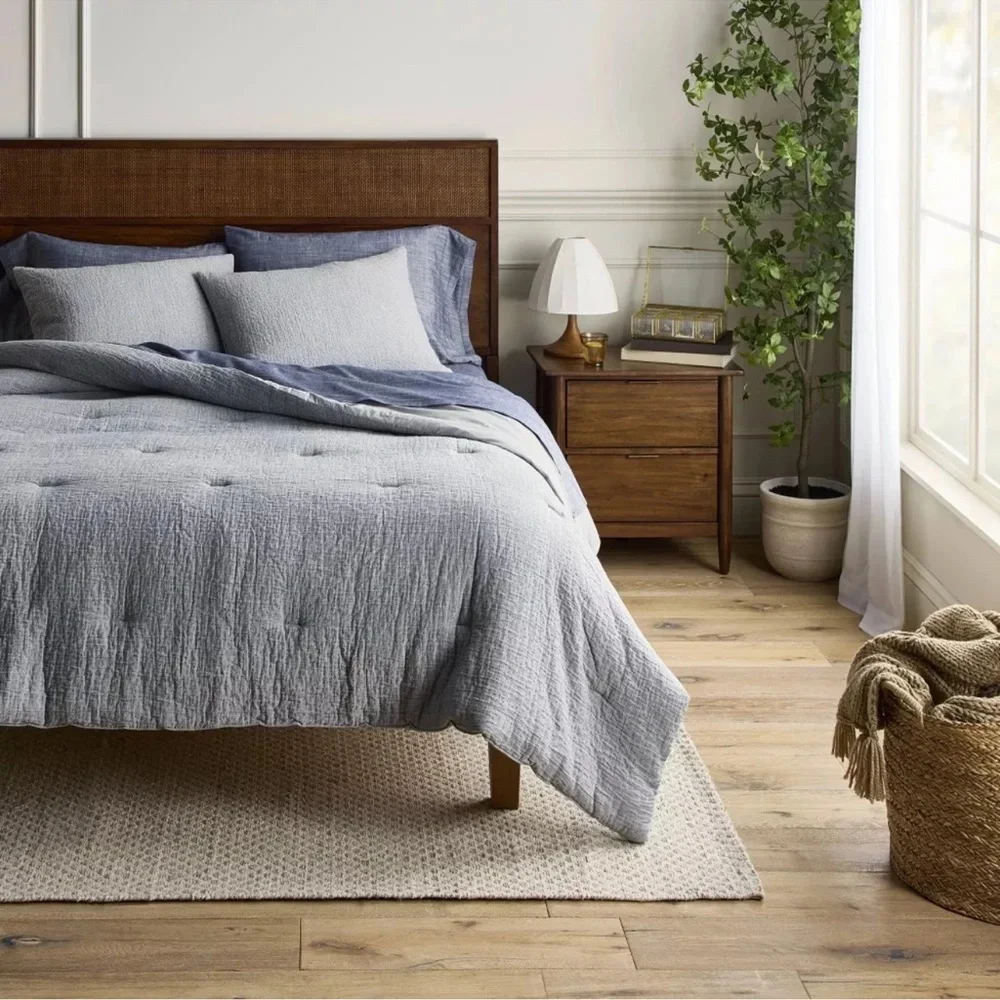 Hearth & Hand Magnolia KING Gauze Stitch Pin Dot Duvet Cover Blue NEW W/ TAGS
